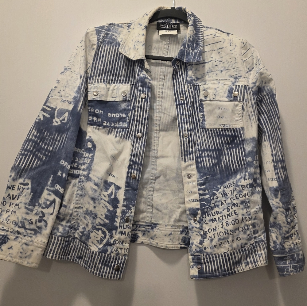 Blue and White Graphic Denim Jacket